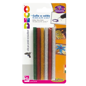 Colle stick per pistole mini -  glitter assortiti - D 7mm - lunghezza 10 cm - Deco - conf. 12 pezzi