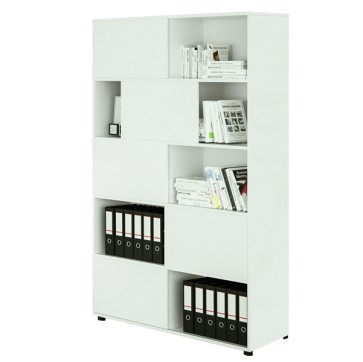 Libreria alta Tetris a 5 ripiani ante scorrevoli - 120x35x191 cm - bianco