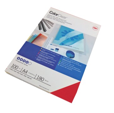 Copertine ColorClear per rilegatura - A4 - 180 micron - PVC - rosso - GBC - conf. 100 pezzi