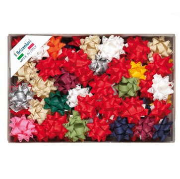 Stelle in Rafia sintetica - 14 mm - in colori natalizi assortiti - Brizzolari - conf. 100 pezzi