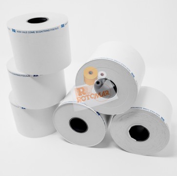 Rotolo per bilancia - carta termica adesiva BPA free FSC - 57 mm x 38 mt - diametro esterno 82 mm - 55 gr - anima 25 mm - Rotomar