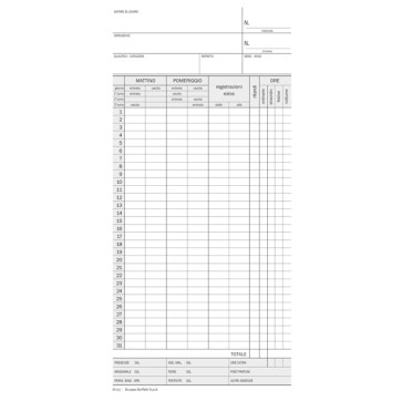Scheda orologio presenze (controllo mensile) - cartoncino da 275gr - 22,5x10,4 cm - DU158000000 - Data Ufficio