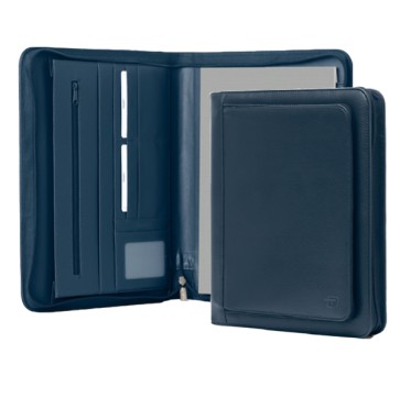 Portablocco Office - ecopelle - con zip - 26x34 cm - blu - InTempo