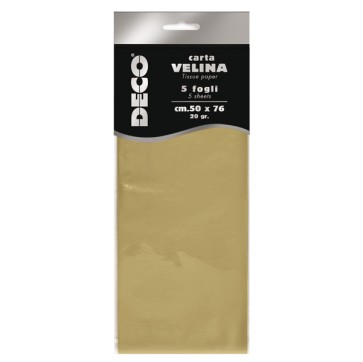 Carta velina - 20 gr - 50 x 76 cm - oro perlescente - Deco - busta 5 fogli