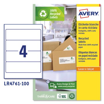 Etichette per raccoglitori - in carta riciclata - laser - permanenti - 61 x 192 mm - 4 et/fg - 100 fogli - bianco - Avery