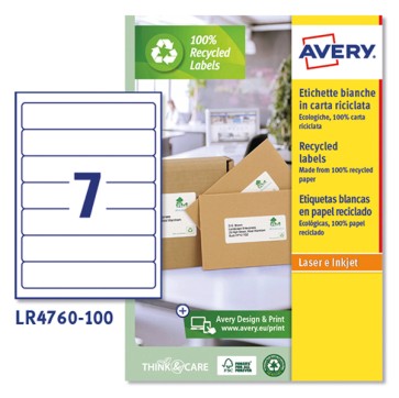 Etichette per raccoglitori - in carta riciclata - laser - permanenti - 38 x 192 mm - 7 et/fg - 100 fogli - bianco - Avery