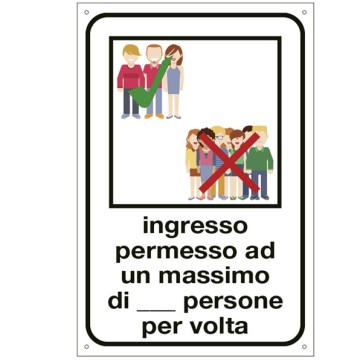 Cartello alluminio - ''Ingresso permesso ad un max di... persone'' - 12x18 cm - Cartelli Segnalatori