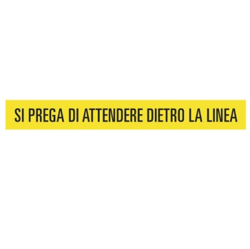 Striscia adesiva - da terra - 120 x 15 cm - ''si prega di attendere dietro la linea'' - PVC - Cartelli Segnalatori