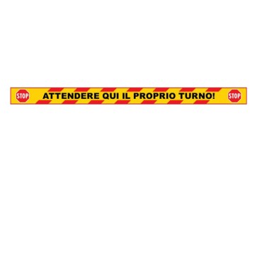 Striscia adesiva - da terra - ''attendere qui il proprio turno'' - 100 x 7 cm