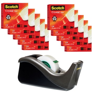 Nastro adesivo Crystal 600 - 33 mt x 19 mm - trasparente - dispenser omaggio - Scotch  - Promo pack 10 rotoli