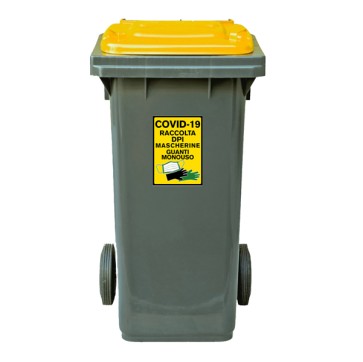Bidone carrellato - grigio - con coperchio giallo - 120 L - MobilPlastic