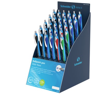 Penna sfera Slider Rave - colori assortiti (blu/nero/rosso/verde - Schneider - expo 30 pezzi