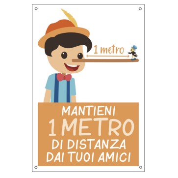 Cartello alluminio - 20x30 cm - ''MANTIENI 1 METRO DI DISTANZA'' - per bambini - Cartelli Segnalatori