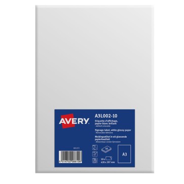Etichette adesive - in carta - rimovibili - 420 x 297 mm - 1 et/fg - 10 fogli - bianco lucido - Avery