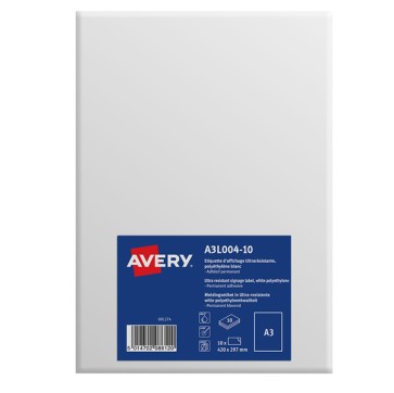 Etichette adesive - in PE - permanenti - 420 x 297 mm - 1 et/fg - 10 fogli - bianco opaco - Avery