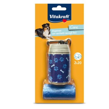 Dispenser lattina con 40 sacchetti raccoglifeci - Vitakraft - conf. 2 rotoli da 20 pezzi