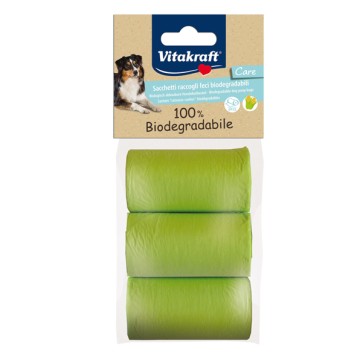 Sacchetti raccoglifeci 100 biodegradabili - Vitakraft - conf. 3 rotoli da 15 sacchetti