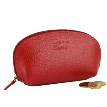Portamonete c/zip - 12 x 6,5 cm - vera pelle - rosso - Laurige France
