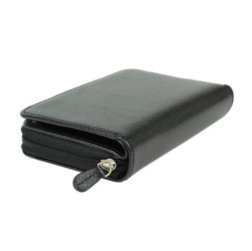 Portafogli c/zip - 13 x 10 cm - vera pelle - nero - Laurige France