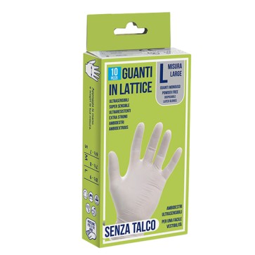 Guanti monouso in lattice s/talco - tg. L - bianco - conf. 10 pezzi