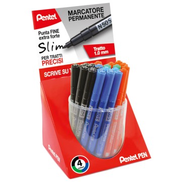 Marcatore Permanente Pen Slim - colori assortiti - Pentel - expo 12 pezzi