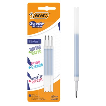 Refill a sfera gel cancellabile - punta 0,7 mm - blu - Bic - blister 3 pezzi