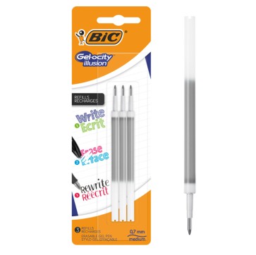 Refill a sfera gel cancellabile - punta 0,7 mm - nero - Bic - blister 3 pezzi