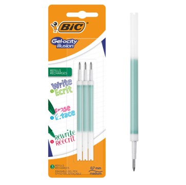 Refill a sfera gel cancellabile - punta 0,7 mm - verde - Bic - blister 3 pezzi