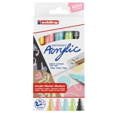 Marcatore permanente acrilico 5100 - punta tonda - da 2 a 3 mm - colori assortiti pastel - Edding - conf. 5 pezzi