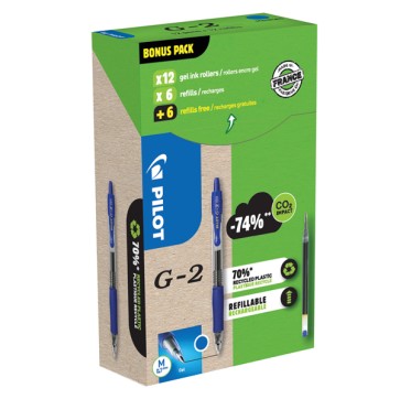 Penna roller gel scatto G-2 - punta 0,7 mm - 12 refill inclusi - blu - Pilot - conf. 12 pezzi