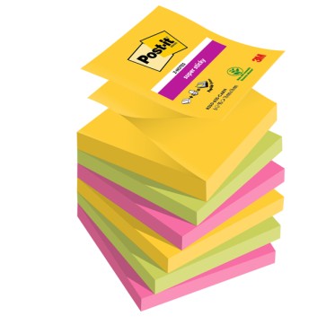 Blocco foglietti Super Sticky Z-Notes - R330-6SS-CARN - 76 x 76 mm - colori asssortiti - 90 fogli - Post-it  - conf. 6 pezzi