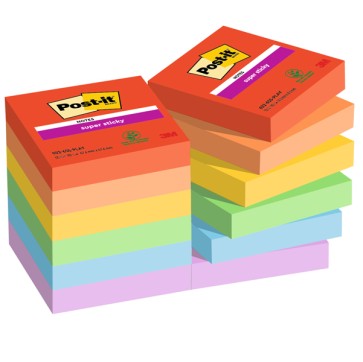 Blocco Post it  Super Sticky - 622-12SS-PLAY - 47,6 x 47,6 mm - colori Playful - 90 fogli - Post it  - conf. 12 pezzi