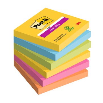 Blocco Post it  Super Sticky - 654-6SS-CARN - 76 x 76 mm - colori Carnival - 90 fogli - Post it  - conf- 6 pezzi