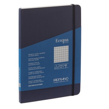 Taccuino Ecoqua Plus - con elastico - rilegatura cucita - A5 - 5 mm - 80 fogli - blu scuro - Fabriano