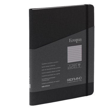 Taccuino Ecoqua Plus - con elastico - spiralato - A5 - 70 fogli - righe - nero - Fabriano