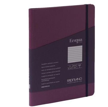 Taccuino Ecoqua Plus - con elastico - spiralato - A5 - 70 fogli - righe - vino - Fabriano
