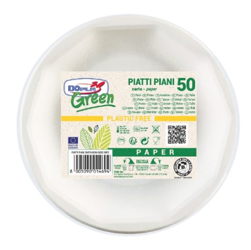 Piatto piano - green - carta - D 22,5 cm - bianco - Dopla - conf. 50 pezzi