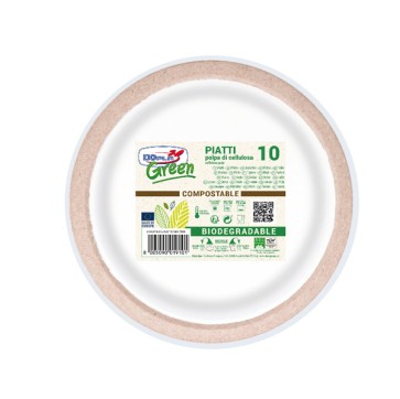 Piatto frutta monouso Twin - rotondo - diametro 17 cm - cellulosa - avana/bianco - Dopla Green - conf. 10 pezzi