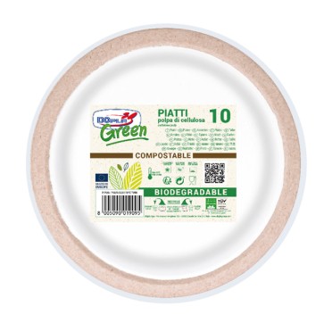Piatto piano monouso Twin - rotondo - diametro 22 cm - cellulosa - avana/bianco - Dopla Green - conf. 10 pezzi