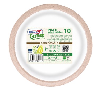 Piatto piano monouso Twin - rotondo - diametro 24,5 cm - cellulosa - avana/bianco - Dopla Green - conf. 10 pezzi