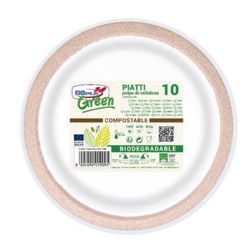 Piatto fondo monouso Twin - rotondo - diametro 20,5 cm - cellulosa - avana/bianco - Dopla Green - conf. 10 pezzi