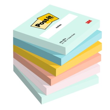 Blocco Post it  Super Sticky - 654-BEA - 76 x 76 mm - colori Beachside - 100 fogli - Post-it  - conf. 6 pezzi