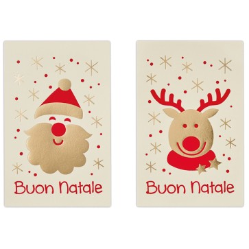 Biglietto Natale doppio - 9 x 14 cm - cartoncino avorio - fantasie assortite - Sadoch