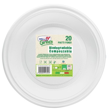 Piatto fondo monouso - rotondo - diametro 22 cm - Mater-Bi - avorio - Dopla Green - conf. 20 pezzi