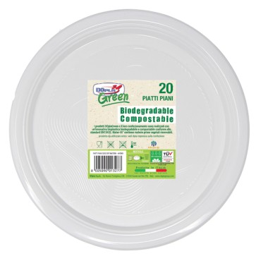 Piatti piani biodegradabili - Mater-Bi - diametro 220 mm - avorio - Dopla - conf. 20 pezzi