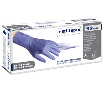 Guanti in nitrile ultra resist R99 - manichetta lunga - tg XL - indaco - Reflexx - conf. 50 pezzi