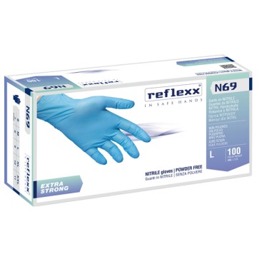 Guanti in nitrile extra strong N69 - senza polvere - taglia L - azzurro - Reflexx - conf. 100 pezzi