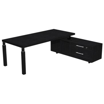 Scrivania direzionale Prestige Quadro - con mobile di servizio - 180 x 90 cm - nero venato/nero