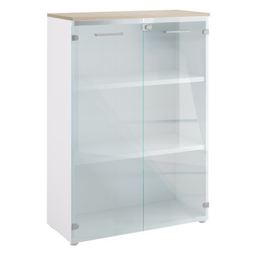 Armadio modulare Filing - con ante in vetro - 90 x 41,6 x 128 cm - rovere - LineKit