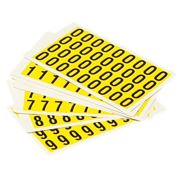 Numeri adesivi da 0 a 9 - 19 x 14 mm - 36 et/fg - 10 fogli - nero/giallo - Beaverswood - conf. 360 etichette